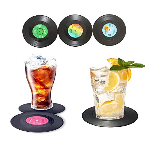 Vinyl Record Coasters for Drinks Novelty （12 Pieces） Funny Absorbent Retro Style Home Decor, Hot Coffee Cup Placement Pads, Effective Protection of The Desktop to Prevent Damage