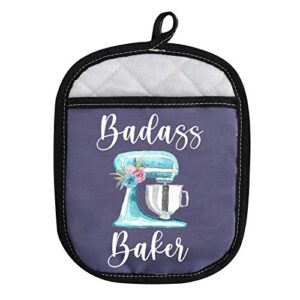 funny baker gift badass baker oven pads pot holder with pocket for bake lover (badass baker)