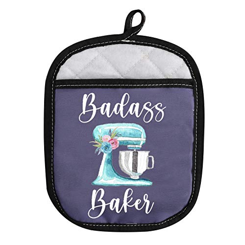 Funny Baker Gift Badass Baker Oven Pads Pot Holder with Pocket for Bake Lover (Badass Baker)