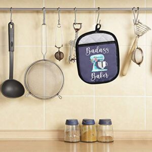 Funny Baker Gift Badass Baker Oven Pads Pot Holder with Pocket for Bake Lover (Badass Baker)