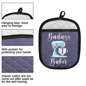 Funny Baker Gift Badass Baker Oven Pads Pot Holder with Pocket for Bake Lover (Badass Baker)