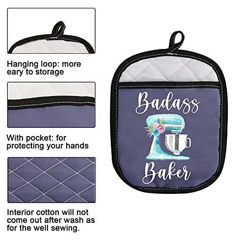 Funny Baker Gift Badass Baker Oven Pads Pot Holder with Pocket for Bake Lover (Badass Baker)