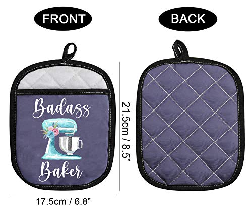 Funny Baker Gift Badass Baker Oven Pads Pot Holder with Pocket for Bake Lover (Badass Baker)