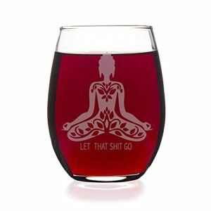 Buddha Zen Lotus Let That Shit Go Stemless Wine Glass - Buddha Gift, Buddha Glass, Lotus Glass, Lotus Flower, Yoga Gift, Yoga Glass