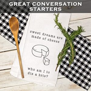 Sweet Dreams are Made of Cheese Who Am I to Dis A Brie Funny Kitchen Dish Towel 18x24 Inch, Sweet Dreams Kitchen Towel Funny Kitchen Towel Saying, Funny Dish Towel Saying, Sweet Dreams Tea Towel