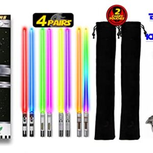 Lightsaber Chopsticks Light Up Star Wars LED Reusable 8 Color Modes 4 PAIRS FREE Darth Vader Keychain Bottle Opener