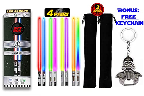 Lightsaber Chopsticks Light Up Star Wars LED Reusable 8 Color Modes 4 PAIRS FREE Darth Vader Keychain Bottle Opener