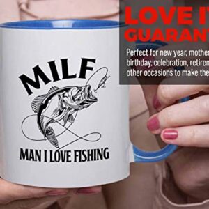 Fishing 2Tone Blue Mug 11oz - MILF Man I Love Fishing - Fishing Fisherman Fish Lover Retirement Hook Bait Reel Rod Spooling Fisher Dad Outdoor Hobby