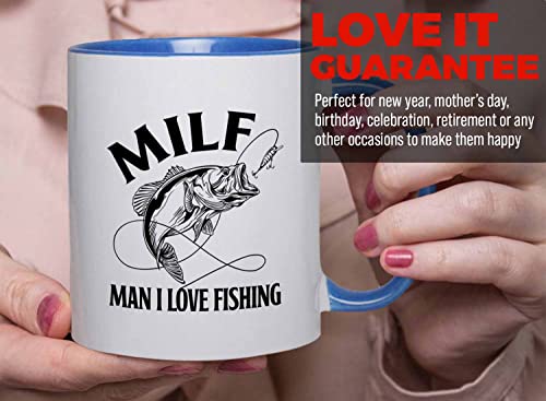 Fishing 2Tone Blue Mug 11oz - MILF Man I Love Fishing - Fishing Fisherman Fish Lover Retirement Hook Bait Reel Rod Spooling Fisher Dad Outdoor Hobby