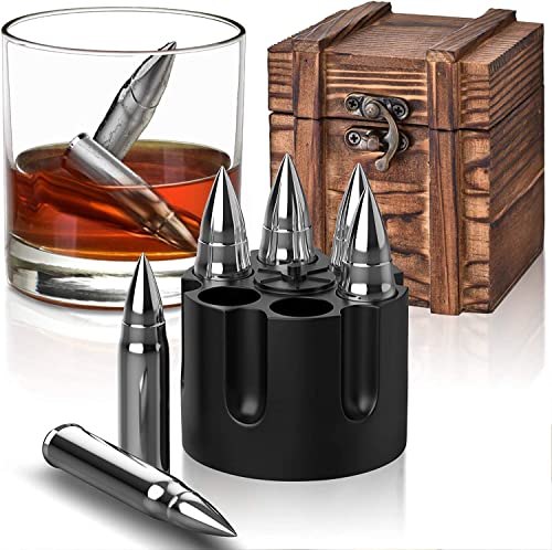 Whiskey Stones Gift Set for Men - Stones Ice Cube for Whiskey - Bourbon Stones Chilling Set - Chill Rocks Whiskey Stones - Stainless Steel Ice Cubes Set - Birthday Gift Set for Dad