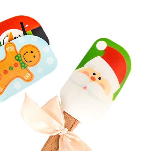 Silicone Spatula, Caliamary 3 Pieces Kitchen Silicone Spatula Set, Christmas Cake Decorating Spatula with Wooden Handle, Snowman Gingerbread Man and Santa Claus Pattern