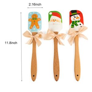 Silicone Spatula, Caliamary 3 Pieces Kitchen Silicone Spatula Set, Christmas Cake Decorating Spatula with Wooden Handle, Snowman Gingerbread Man and Santa Claus Pattern