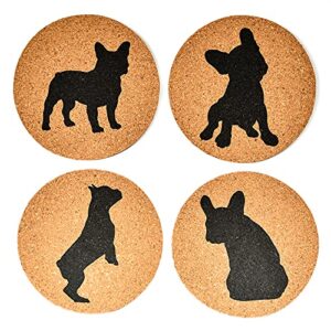 greenline goods french bulldog lovers cork drink coasters – set of 4 dog coasters with protective bottom – french bulldog decor coasters for drinks – frenchie gift idea for french bulldog moms & dads