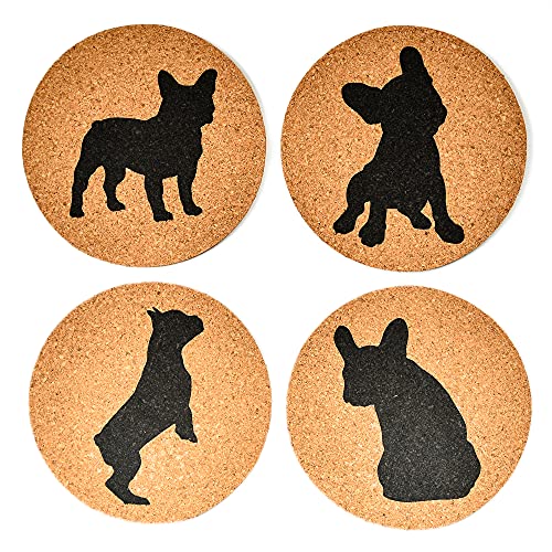 Greenline Goods French Bulldog Lovers Cork Drink Coasters - Set of 4 Dog Coasters with Protective Bottom - French Bulldog Decor Coasters for Drinks - Frenchie Gift Idea for French Bulldog Moms & Dads