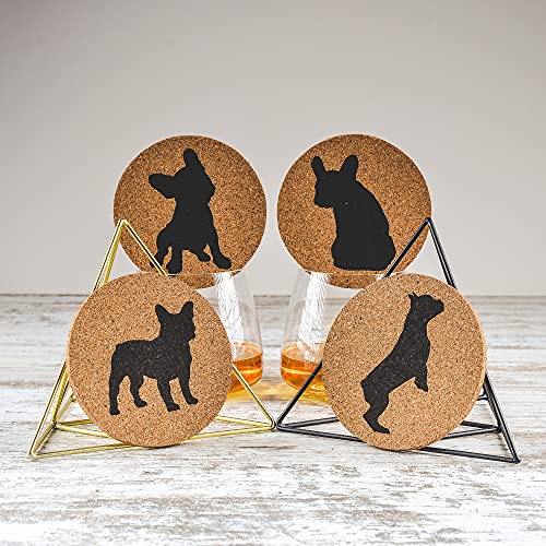 Greenline Goods French Bulldog Lovers Cork Drink Coasters - Set of 4 Dog Coasters with Protective Bottom - French Bulldog Decor Coasters for Drinks - Frenchie Gift Idea for French Bulldog Moms & Dads