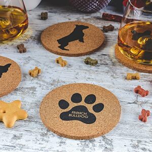 Greenline Goods French Bulldog Lovers Cork Drink Coasters - Set of 4 Dog Coasters with Protective Bottom - French Bulldog Decor Coasters for Drinks - Frenchie Gift Idea for French Bulldog Moms & Dads