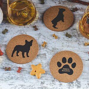 Greenline Goods French Bulldog Lovers Cork Drink Coasters - Set of 4 Dog Coasters with Protective Bottom - French Bulldog Decor Coasters for Drinks - Frenchie Gift Idea for French Bulldog Moms & Dads