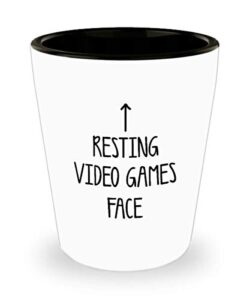 for video gamers resting video games face funny witty gag ideas drinking shot glass shooter birthday stocking stuffer