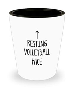 for volleyball players resting volleyball face funny witty gag ideas drinking shot glass shooter birthday stocking stuffer