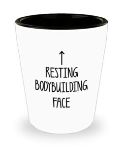 for bodybuilders resting bodybuilding face funny witty gag ideas drinking shot glass shooter birthday stocking stuffer