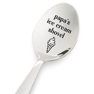 fabeesy papa’s ice cream shovel gift for dad | birthday from daughter son father’s day chrisrtmas daddy papa lover engarevd spoon |gift him men, silver, 123, 7