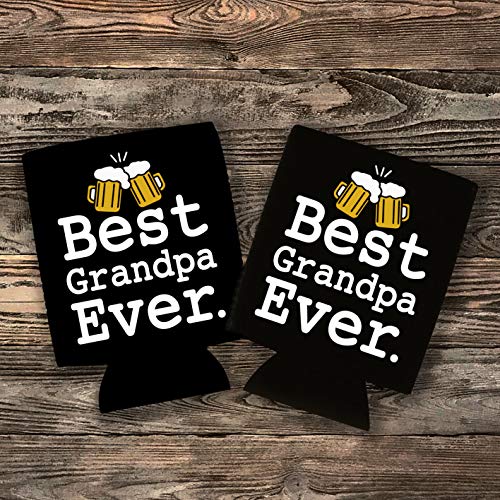 YouFangworkshop Funny Beer Can Sleeve Coolers, Best Grandpa Ever Beer Coolers Set for Men Grandfather Fathers Day Retirement Christmas Birthday Party Decoration Gift, 2-Pack