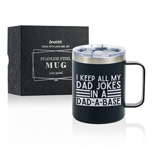 onebttl dad gifts dad joke coffee mug stainless steel, dad a base, father presents from daughter son for father’s day birthday christmas, travel mug with lid, 12oz/350ml – dad jokes