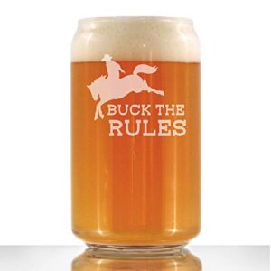 buck the rules – funny horse beer can pint glass gifts for men & women – fun unique equestrian decor