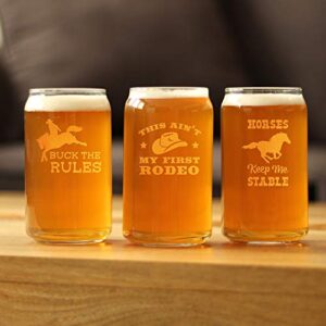 Buck the Rules - Funny Horse Beer Can Pint Glass Gifts for Men & Women - Fun Unique Equestrian Decor