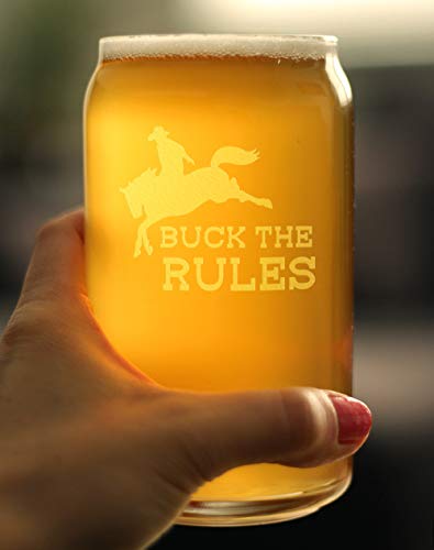 Buck the Rules - Funny Horse Beer Can Pint Glass Gifts for Men & Women - Fun Unique Equestrian Decor