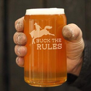 Buck the Rules - Funny Horse Beer Can Pint Glass Gifts for Men & Women - Fun Unique Equestrian Decor