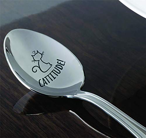 Crazy cat lady gifts | Cat lover gift for women | Funny Christmas gift ideas for men | Funny Cat mom gifts | Cattitude engraved spoon gift | Best Cat Mom Ever Rude Cat Lovers Cat Memes Gift