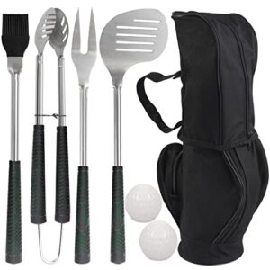 poligo 7pcs golf-club style bbq tools grilling tools with rubber handle – stainless steel grilling accessories for outdoor grill set premium grill utensils set christmas birthday gifts for dad men