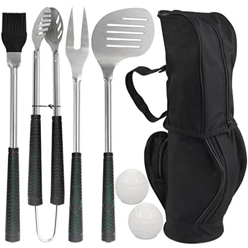 POLIGO 7PCS Golf-Club Style BBQ Tools Grilling Tools with Rubber Handle - Stainless Steel Grilling Accessories for Outdoor Grill Set Premium Grill Utensils Set Christmas Birthday Gifts for Dad Men