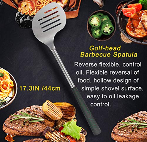 POLIGO 7PCS Golf-Club Style BBQ Tools Grilling Tools with Rubber Handle - Stainless Steel Grilling Accessories for Outdoor Grill Set Premium Grill Utensils Set Christmas Birthday Gifts for Dad Men