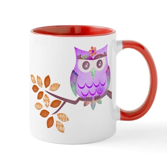 CafePress Purple Flower Owl In Tree Mug Ceramic Coffee Mug, Tea Cup 11 oz