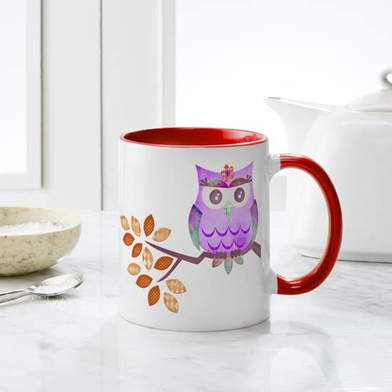 CafePress Purple Flower Owl In Tree Mug Ceramic Coffee Mug, Tea Cup 11 oz