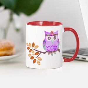 CafePress Purple Flower Owl In Tree Mug Ceramic Coffee Mug, Tea Cup 11 oz