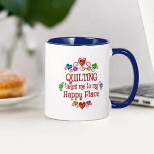 CafePress Quilting Happy Place Mug Ceramic Coffee Mug, Tea Cup 11 oz