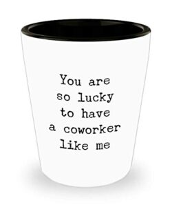 funny from coworker you are so lucky to have a coworker like me shot glass unique ceramic 1.4 oz birthday stocking stuffer