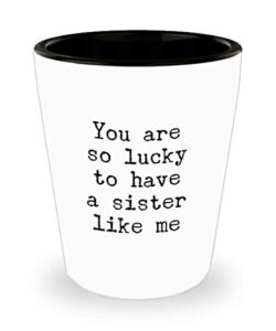 funny from sister you are so lucky to have a sister like me shot glass unique ceramic for brother or sister 1.4 oz birthday stocking stuffer