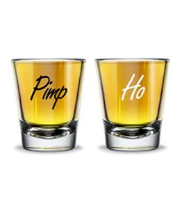 pimp & ho shot glass (set of 2) novelty gifts for women/men- engagement gift, wedding gift, unique birthday present gift for her, him, wife, girlfriend, boyfriend, gag gift for couples-usa made