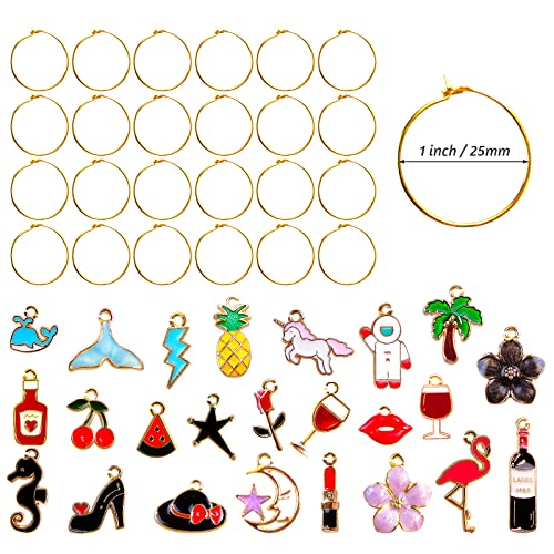 24 Pieces Wine Glass Charms Wine Glass Markers Wine Charms for Glasses Wine Glasses Identifier Drink Markers Wine Glass Tags for Christmas Thanksgiving Easter Birthday Wine Party Decorations