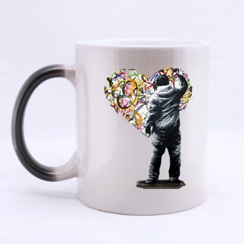 Fashion Cool Man Scrawl A Colorful Heart (Twin Side) Magic Surprise Mug Changing Black And White Morphing Mug (11 Oz)