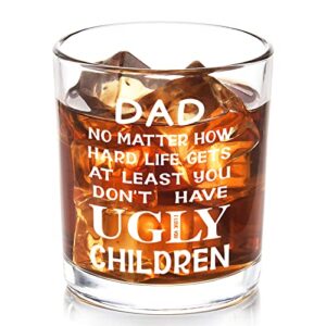 DAZLUTE Dad Gifts, Funny Whiskey Glass for Dad, Father’s Day Gifts Idea, Birthday Present Christmas Gifts for Dad Father Papa Daddy from Daughter Son, 10Oz Old Fashioned Glass