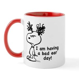 cafepress snoopy: bad ear day mug mugs ceramic coffee mug, tea cup 11 oz