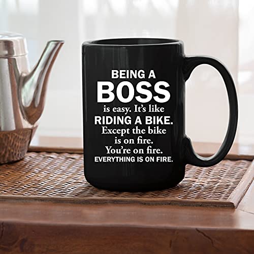 SeeCrab Being A Boss Is Easy Coffee Mug Tea Cup - Funny Boss Ceramic Mugs - Gift Idea For Boss Men Women Bosses Day From Employee - Customize 15 Oz Mug 11oz Cups Black (MUSEE-SRAB159C-MB7)