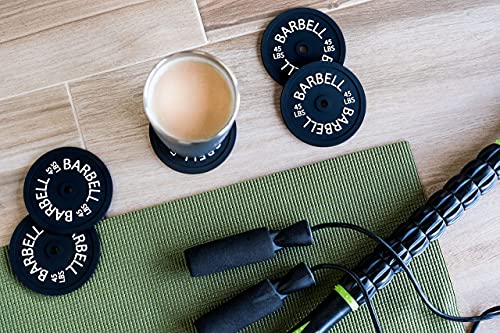 6 Set Barbell Bumper Plate Drink Coasters, Round Black Silicone Coasters, Coasters for Coffee Table, Coasters for Drinks, Absorbent Non-Stick Coaster Set for Table Top, Fitness Gym Accessories Gift