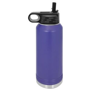 LaserGram 32oz Double Wall Flip Top Water Bottle With Straw, Soccer Ball, Personalized Engraving Included (Dark Purple)