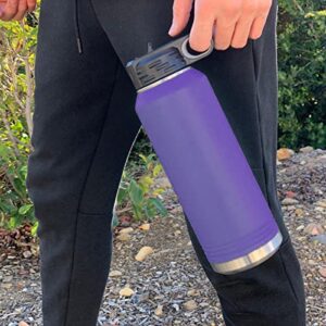 LaserGram 32oz Double Wall Flip Top Water Bottle With Straw, Soccer Ball, Personalized Engraving Included (Dark Purple)